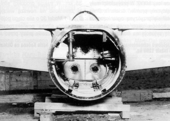 Tylna sekcja kadłuba bomby latającej Ohka Model 11 ze zdemontowanym układem napędowym