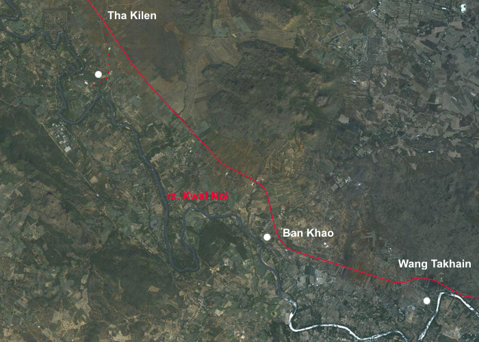 Odcinek linii kolejowej pomiędzy 'Wang Takhain' a 'Tha Kilen'.