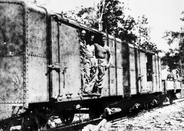 Wagony używane do transportu jenców i towarów na szlaku linii kolejowej Birma-Tajlandia.