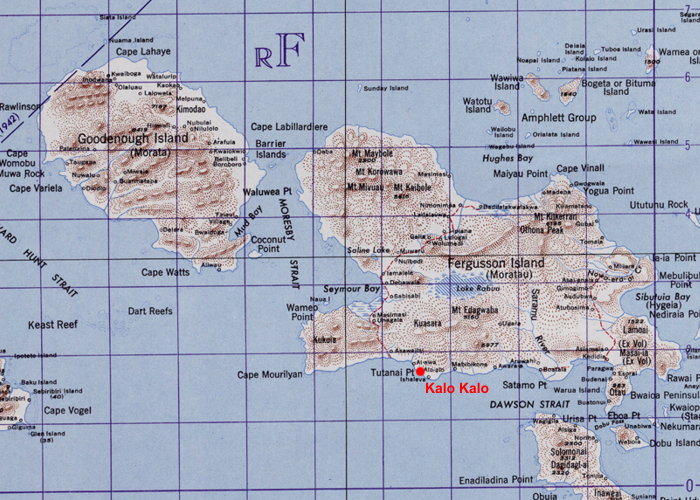 Położenie osady Kalo Kalo (Alo Alo) na Wyspie Fergussona.