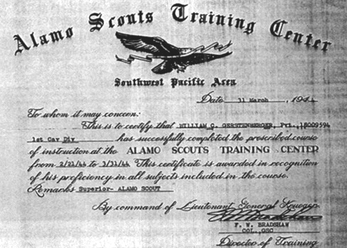 Dyplom ukończenia szkolenia w Alamo Scouts Training Center.