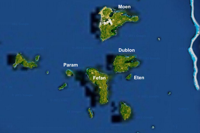 Rozmieszczenie głównych wysp w atolu Truk